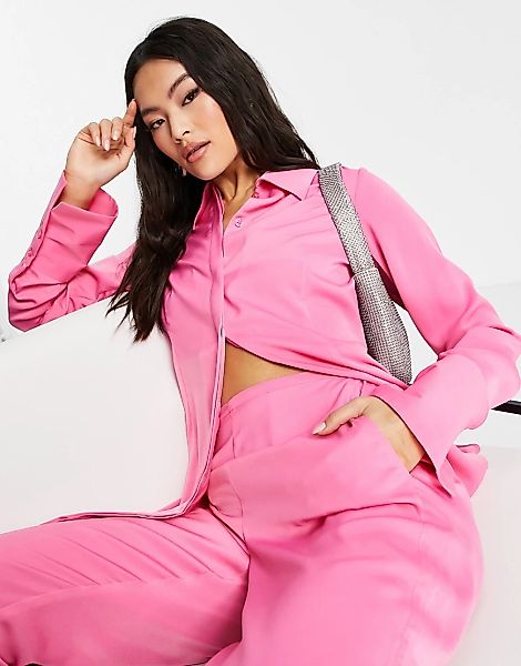 ASOS DESIGN – Longline-Hemd in rosa Satin, Kombiteil günstig online kaufen