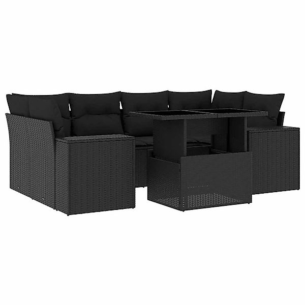 vidaXL 7-Tlg Garten-Sofagarnitur mit Kissen Schwarz Poly Rattan 3269015 günstig online kaufen