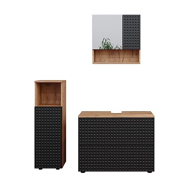 Vicco Badmöbel-Set Irma Goldkraft Eiche/Anthrazit 3 Teile mit Midischrank O günstig online kaufen