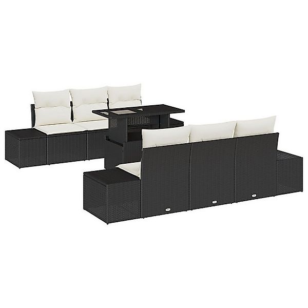 vidaXL Loungesofa 7-tlg. Garten-Sofagarnitur mit Kissen Schwarz Poly Rattan günstig online kaufen