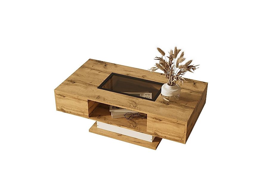 HAUSS SPOLE Couchtisch Beistelltisch mit farbwechselndem LED-Licht, Glaspla günstig online kaufen