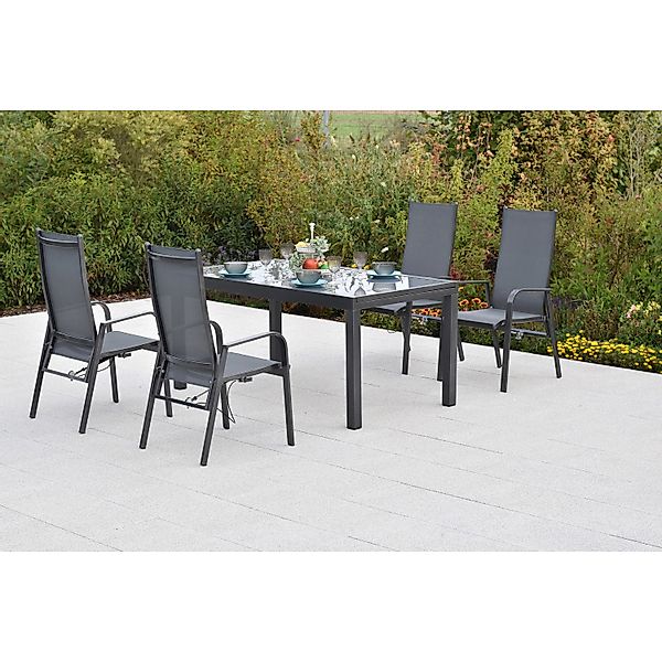 Merxx Alassio Set 5-tlg 4 Sessel Gasdruck Gartentisch Ausziehbar 150 (210) günstig online kaufen