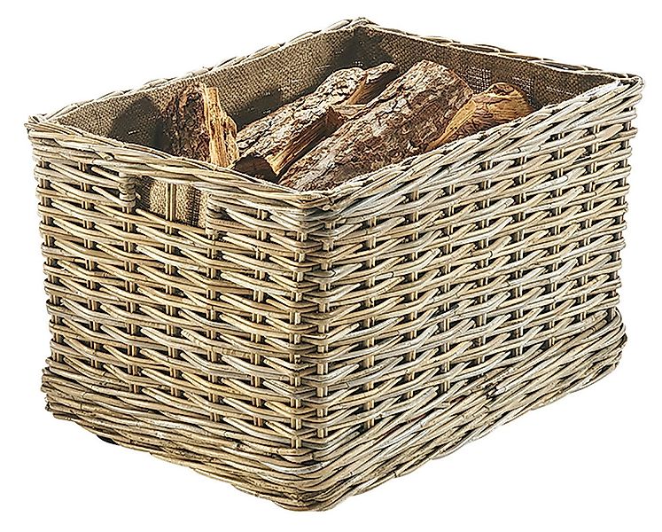 Kobolo Kaminholzkorb Holzkorb aus Rattan mit Leinenfutter und Rollen günstig online kaufen