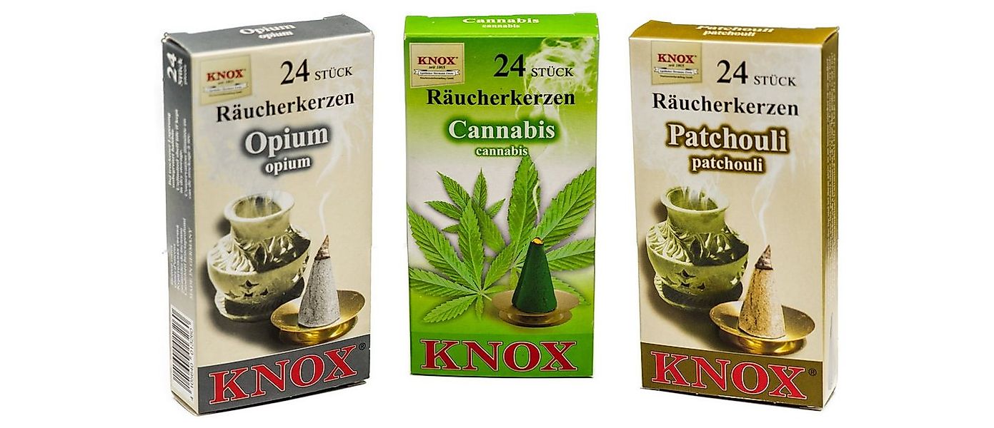 KNOX Duftkerze 3er Set: Opium, Cannabis & Patschuli, 24 Räucherkerzen pro P günstig online kaufen