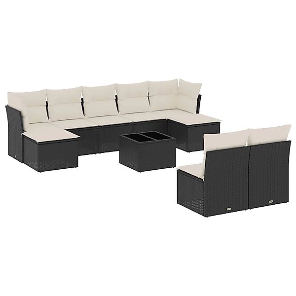 vidaXL 10-Tlg Garten-Sofagarnitur mit Kissen Schwarz Poly Rattan 3250115 günstig online kaufen