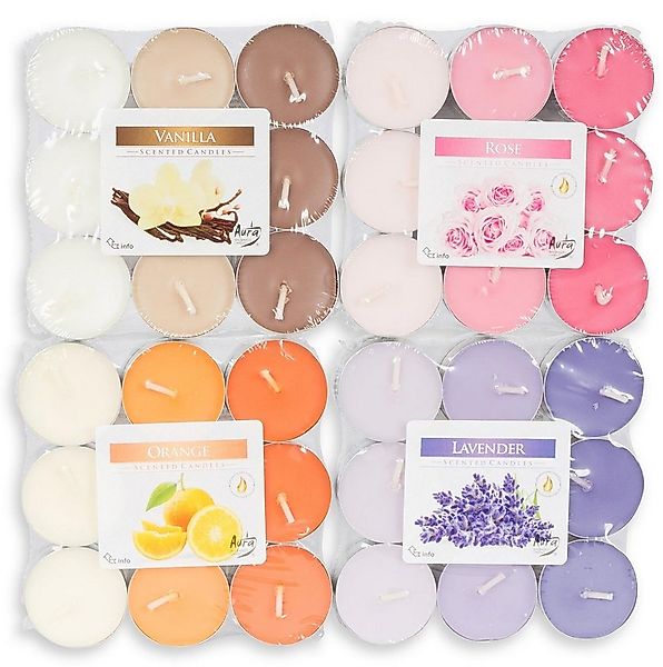 Levandeo® Duftkerze, 72 Kerzen 4x18 Stück Lavendel Rose Vanille Orange Duft günstig online kaufen