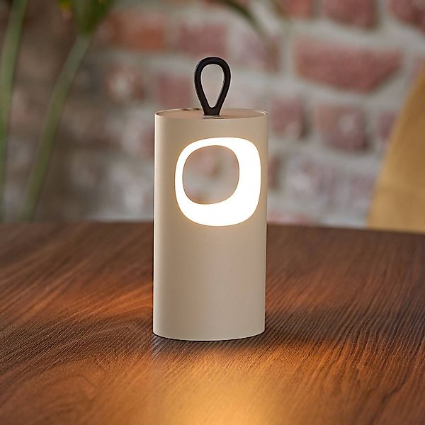 LED-Akku-Tischlampe Lunari, beige, 16 cm, Metall, CCT IP44 günstig online kaufen