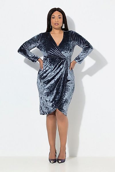 Ulla Popken Minikleid Samt-Midikleid Wickeloptik V-Ausschnitt Langarm günstig online kaufen