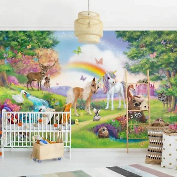 Bilderwelten Kindertapete Zauberwald mit Einhorn rosa Gr. 384 x 255 günstig online kaufen