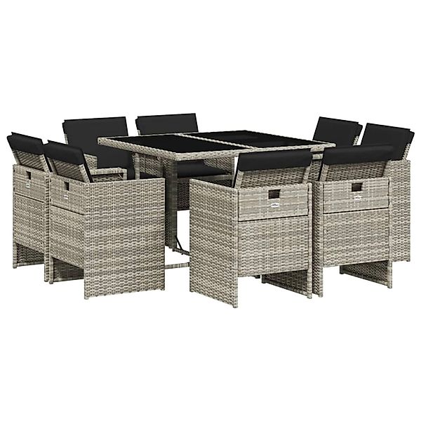 vidaXL 9-Tlg Garten-Essgruppe mit Kissen Hellgrau Poly Rattan 3210659 günstig online kaufen
