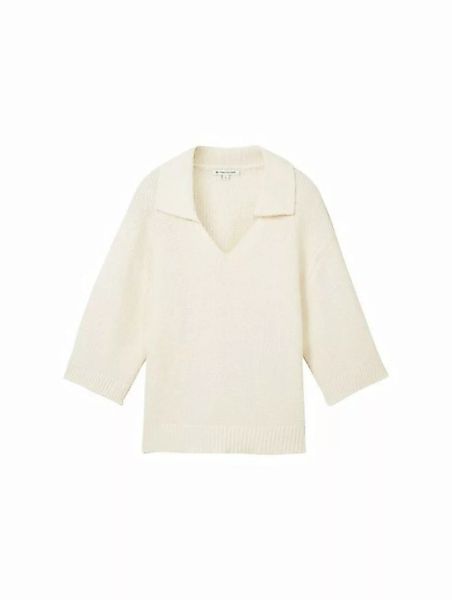 TOM TAILOR Sweatshirt knit pullover with collar, Whisper White günstig online kaufen