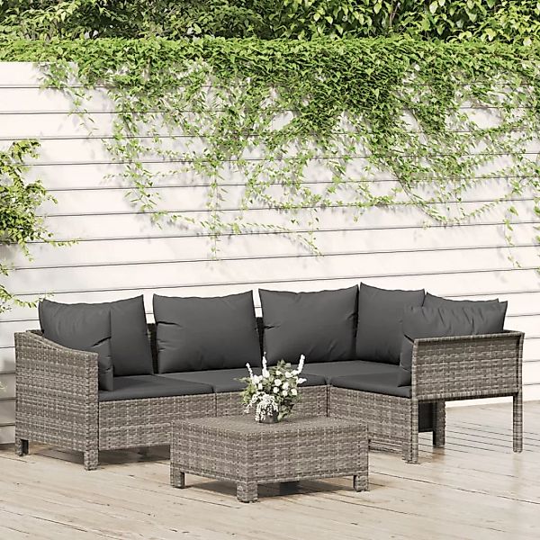 Vidaxl 5-tlg. Garten-lounge-set Mit Kissen Grau Poly Rattan günstig online kaufen