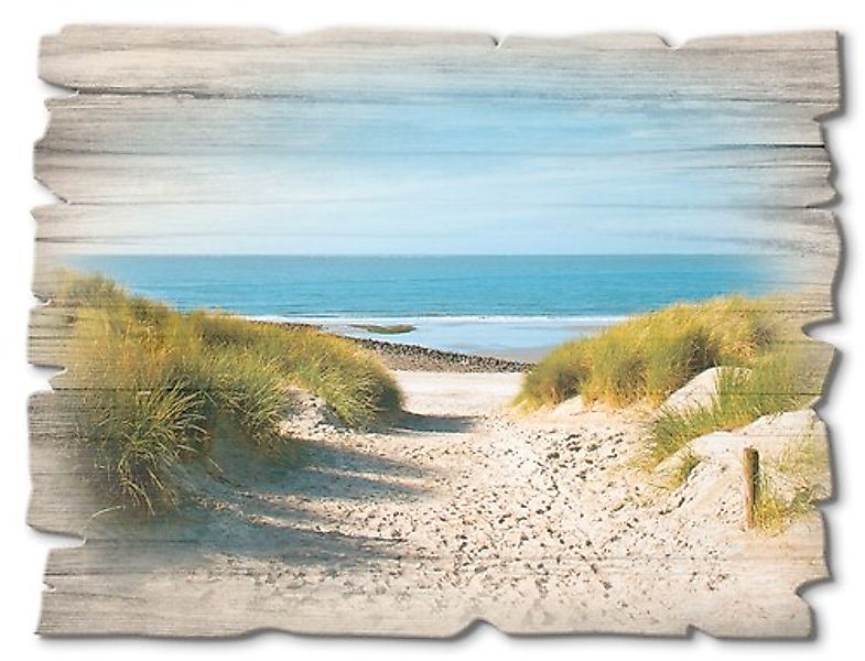 Artland Holzbild »Strand mit Sanddünen und Weg zur See«, Strand, (1 St.) günstig online kaufen