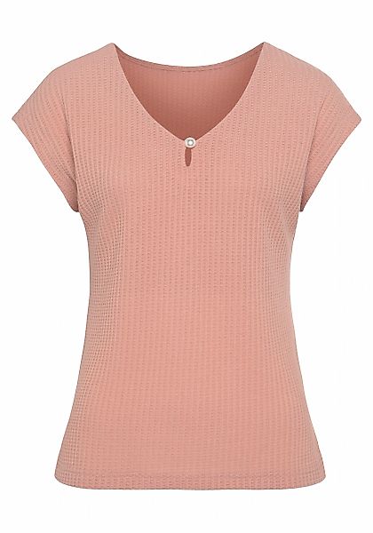 LASCANA Kurzarmshirt "mit Zierperle", aus weicher Piqué-Qualität günstig online kaufen
