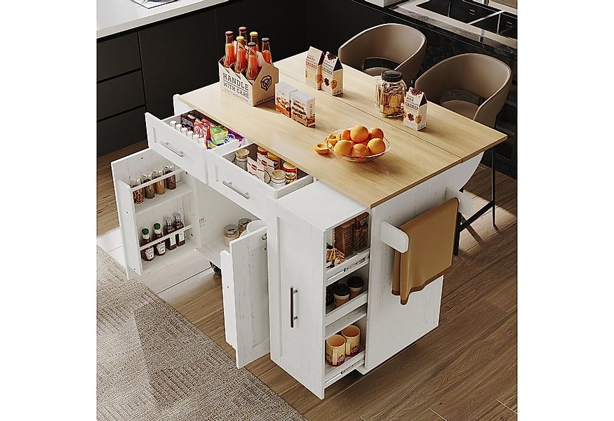 Flieks Küchenwagen mit erweiterbare Arbeitsplatte, Rollen und Handtuchhalte günstig online kaufen