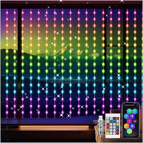 Jibenhome LED-Lichterkette RGBIC Smart Lichtervorhang, Musik günstig online kaufen