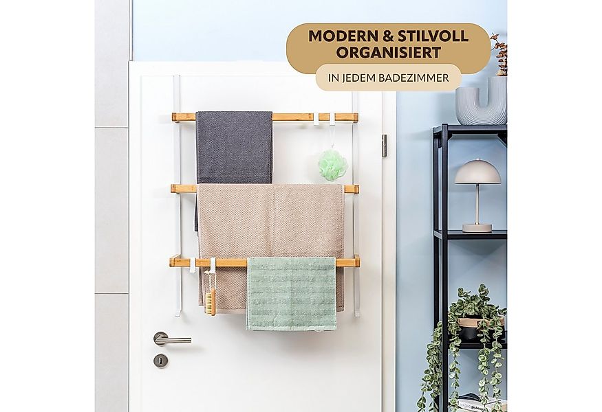 eluno Türregal Tür-Hängeregal aus Metall und Bambus, 3 Handtuchstangen günstig online kaufen