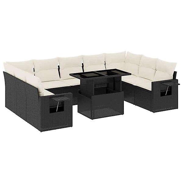 vidaXL 10-Tlg Garten-Sofagarnitur mit Kissen Schwarz Poly Rattan 3268106 günstig online kaufen