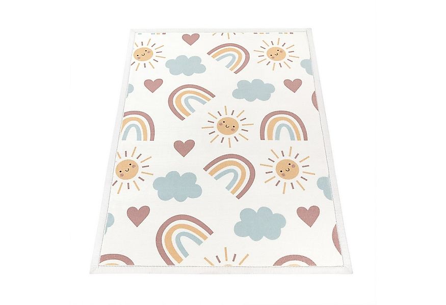 KADIMA DESIGN Kinderteppich waschmaschinenwaschbar Regenbogen Sonne Wolken günstig online kaufen