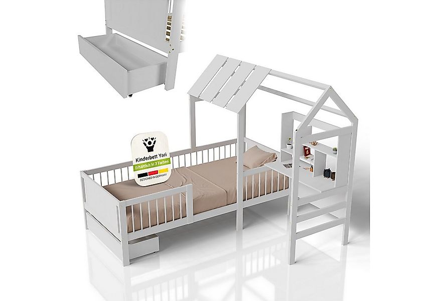 Juskys Kinderbett Yari, 90x200 cm, Hausoptik, Schreibtisch, 3 - 10 Jahre, H günstig online kaufen