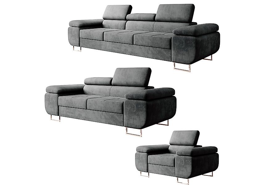 M-Punkt24 Polstergarnitur Miami, (3-3-1 Set, 3-1-1, 3-2-1, Samtstoff Grau A günstig online kaufen