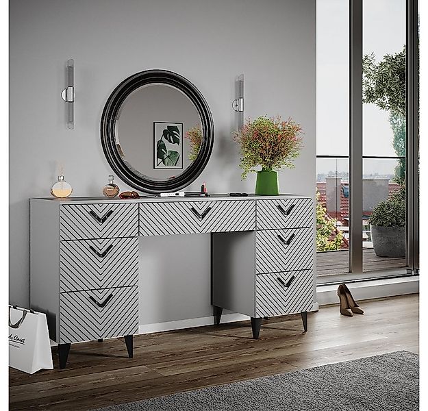 Vicco Schminktisch Anett, Grau, 150 cm ohne Spiegel, mit 7 Schubladen günstig online kaufen