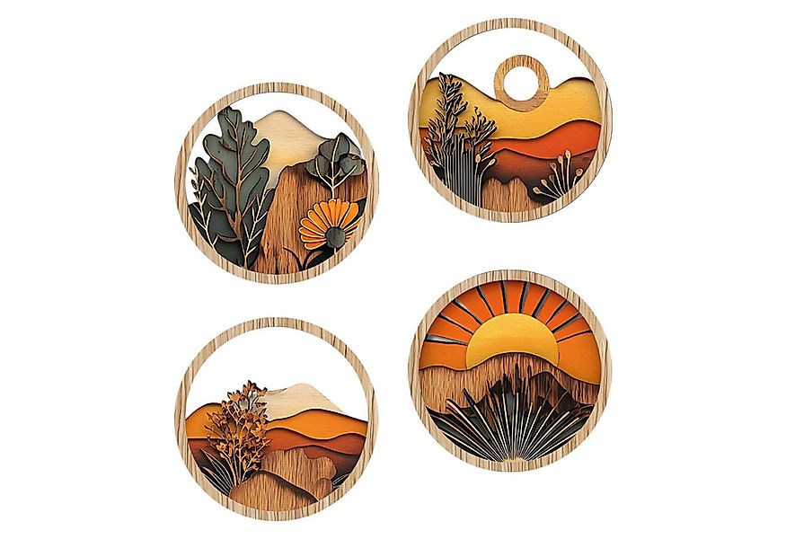 Refttenw Wanddekoobjekt Holz Boho Deko Dekoobjekt rund Ø20cm Wanddeko 4 St, günstig online kaufen