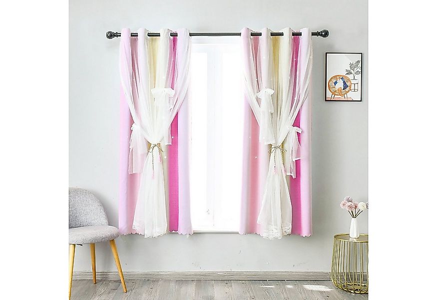 Rosnek Gardine Doppellagige, Ausgehöhlte Sterne, Tüll, Öse, für Kinderzimme günstig online kaufen