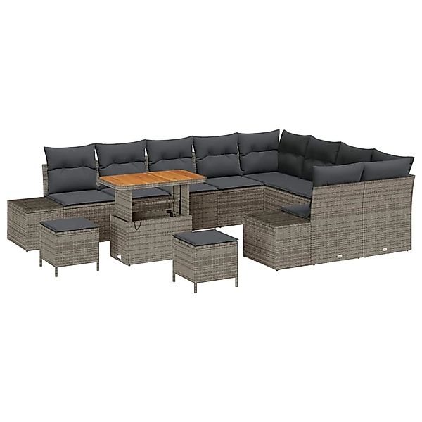 vidaXL Garten-Sofa-Set mit Speicher 12-Tlg Grau Poly Rattan 3362828 günstig online kaufen