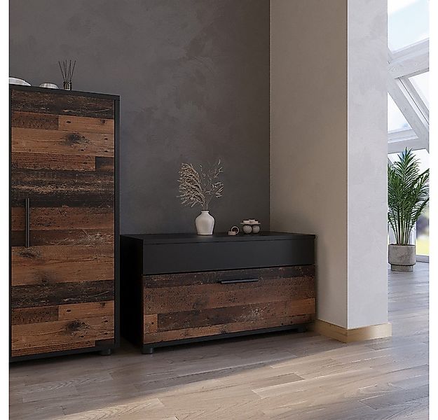 Vicco Bücherregal Berno, Schwarz/Oldstyle/Oldstyle, 70.8 x 38.9 cm mit Klap günstig online kaufen