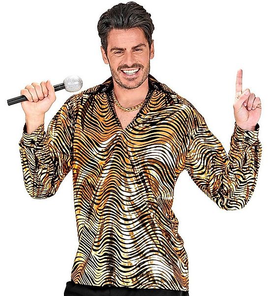 Widmann S.r.l. Kostüm Disco Hemd 'Fever' für Herren, Gold Schwarz günstig online kaufen