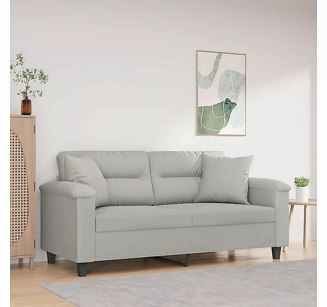 vidaXL Sofa 2-Sitzer-Sofa mit Kissen Hellgrau 140 cm Mikrofasergewebe günstig online kaufen