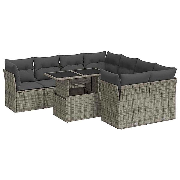 vidaXL 9-Tlg Garten-Sofagarnitur mit Kissen Grau Poly Rattan 3326131 günstig online kaufen