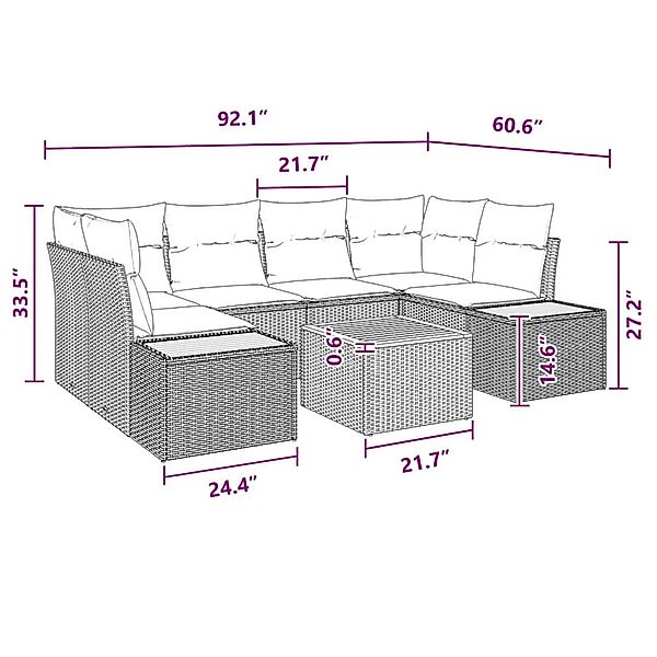 vidaXL Garten-Sofa-Set mit Kissen 7-Tlg Schwarz Poly Rattan 3348034 günstig online kaufen