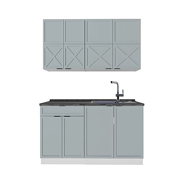 Vicco Fame-Line Singleküche Hellblau-grau/Weiß 140 cm AP Anthrazit ohne E-G günstig online kaufen