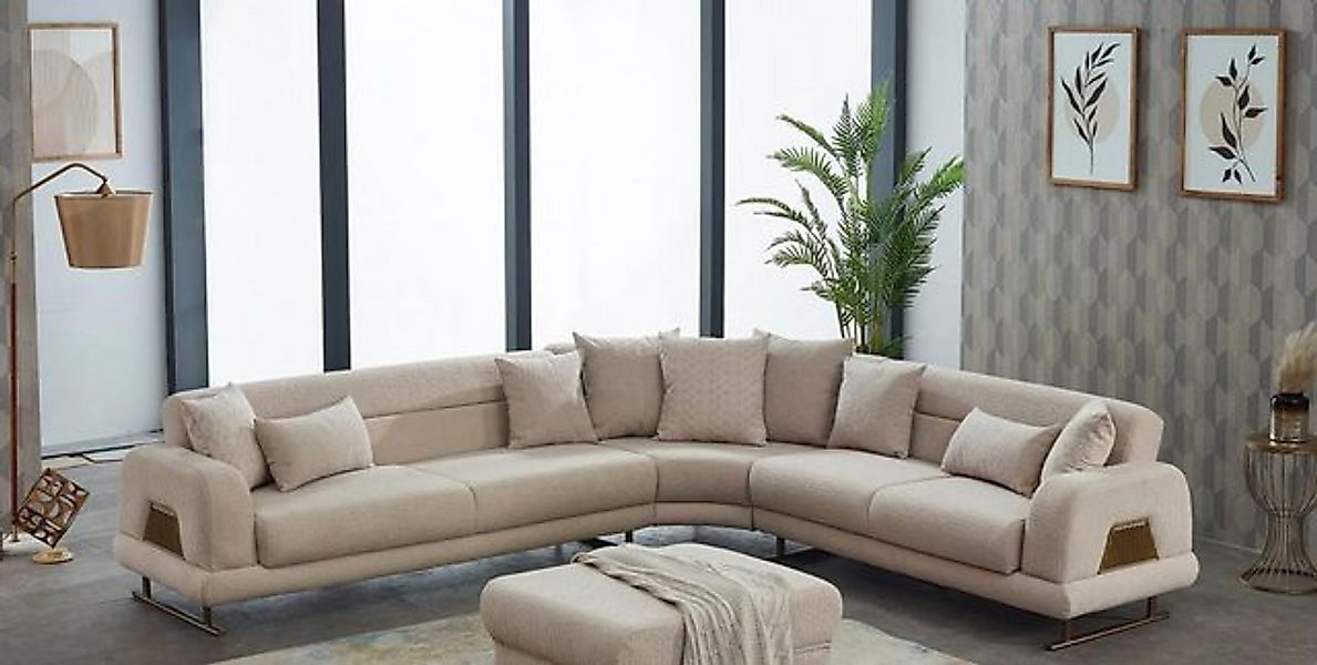 JVmoebel Ecksofa Ecksofa L form Sofa Polstersofa Stoffsofa Beige Couch Mode günstig online kaufen