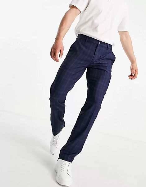French Connection – Schmal geschnittene Hose mit kleinem Karomuster-Blau günstig online kaufen