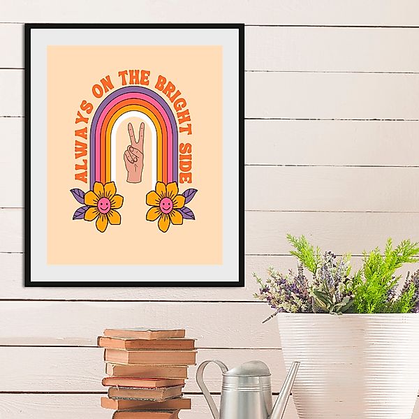 queence Bild »Bright Side«, Blumen-Blumenbilder-Schriftzug-Motivationsbilde günstig online kaufen