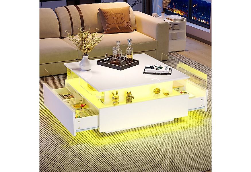 STILVORA Couchtisch mit LED-Beleuchtung,Wohnzimmertisch Sofatisch mit Schub günstig online kaufen