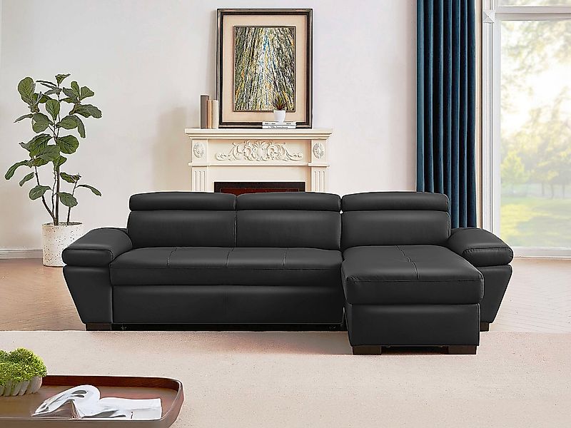 Ecksofa Leder mit Schlaffunktion - Ecke Rechts - Anthrazit - JONOVA günstig online kaufen