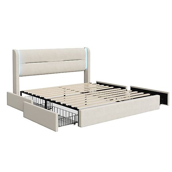 KLAM HOME Polsterbett Modernes 140 x 200 cm Bettgestell mit LED-Beleuchtung günstig online kaufen