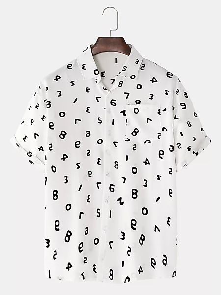 Mens Number Printed Light Lässige Kurzarmhemden mit Tasche günstig online kaufen