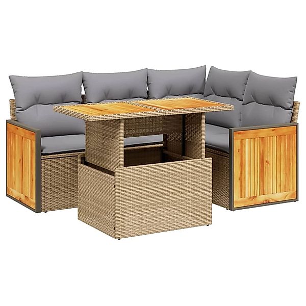 vidaXL 5-Tlg Garten-Sofagarnitur mit Kissen Schwarz Poly Rattan 3273499 günstig online kaufen