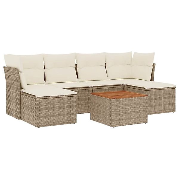 vidaXL 7-Tlg Garten-Sofagarnitur mit Kissen Beige Poly Rattan 3223769 günstig online kaufen