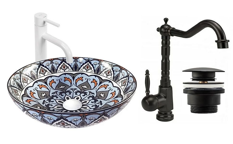 GTM Design Aufsatzwaschbecken Glanz - Modern Waschbecken ohne Hahnloch - El günstig online kaufen