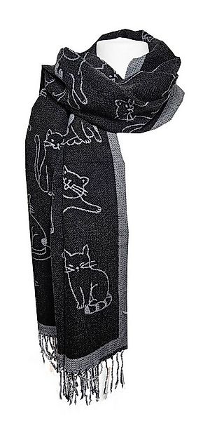 Schal SAISON weicher Schal KATZE Schwarz Winterschal Fransen wärmend Tierli günstig online kaufen