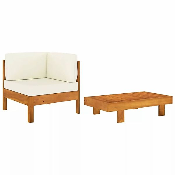 2-tlg. Garten-lounge-set Mit Cremeweißen Kissen Akazienholz günstig online kaufen