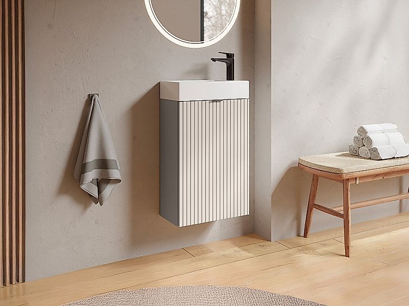 Handwaschbeckenschrank geriffelt - Tür wendbar - Beige - 60 x 40 x 22 - VAH günstig online kaufen