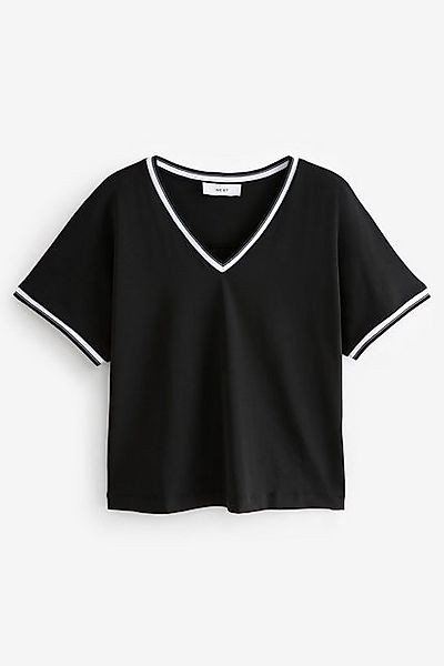Next T-Shirt Geripptes T-Shirt mit V-Ausschnitt günstig online kaufen