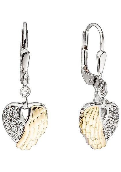 JOBO Paar Ohrhänger Herz Flügel, 925 Silber bicolor mit 32 Zirkonia günstig online kaufen